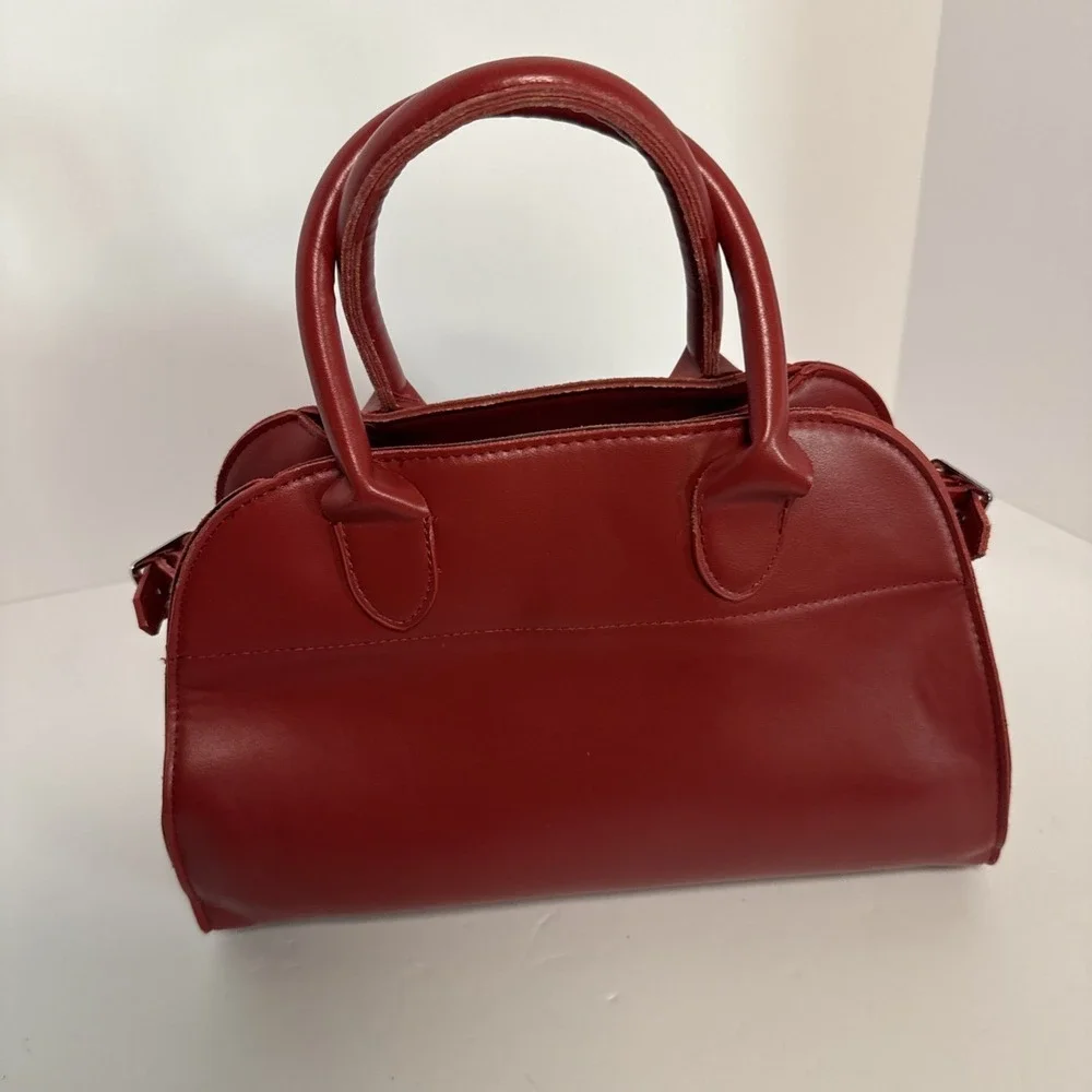 Red Top Handle Bag Buckle Accent Detachable Strap Silver Hardware Classic